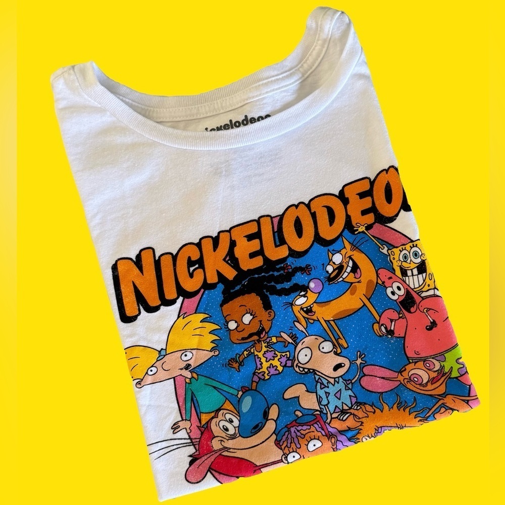 NWT Nickelodeon White Short Sleeve Tee with Cartoon Graphic